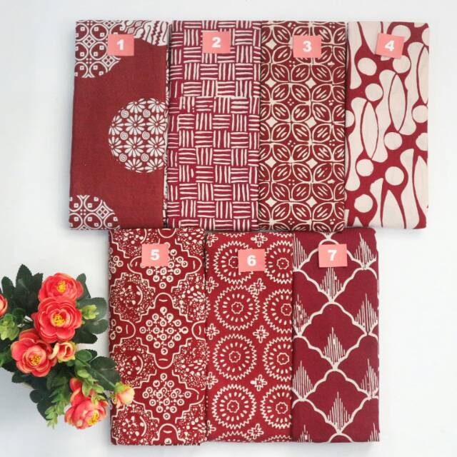 Kain Batik Cap Garutan Bahan Katun Premium Seri Warna Maroon By SARAH BATIK