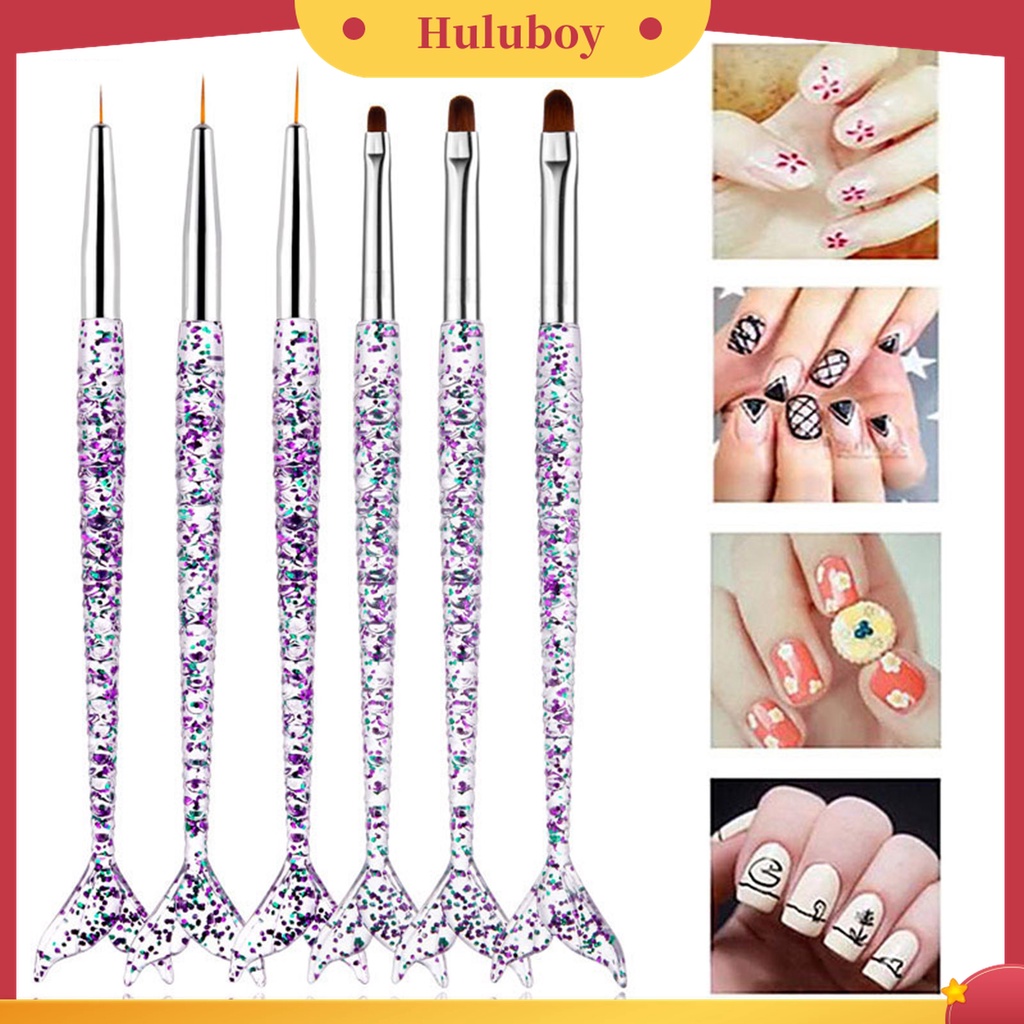 Huluboy Huluboy♡ 3pcs / Set Brush Nail Art UV Gel Gagang Ergonomis Bentuk Mermaid Ultra Tipis