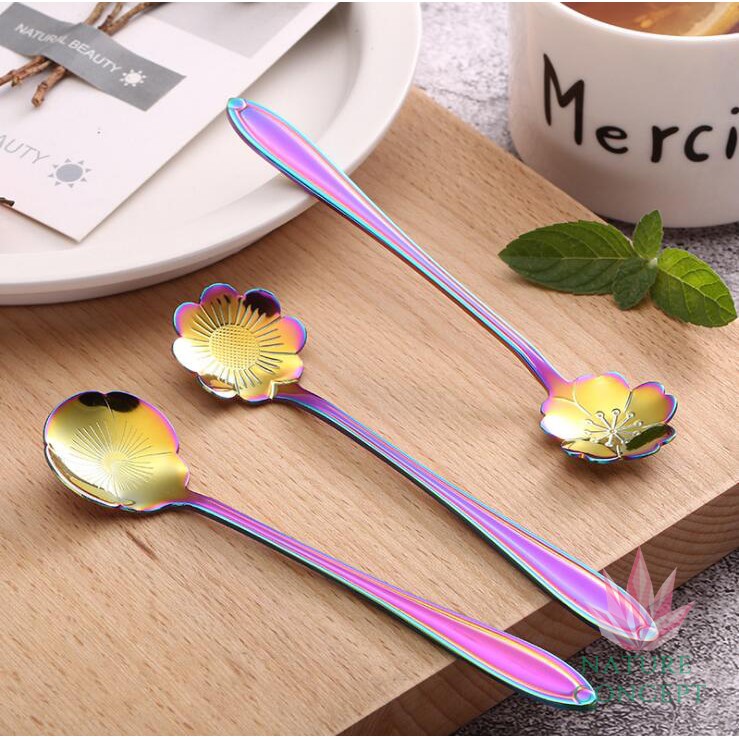 Stainless Unique Flower Spoon Sendok Unik Bunga (Rainbow)