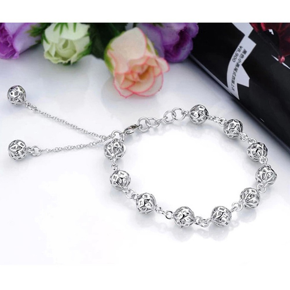 Gelang Bahan Sterling Silver 925 Bandul Bola Hollow untuk Wanita