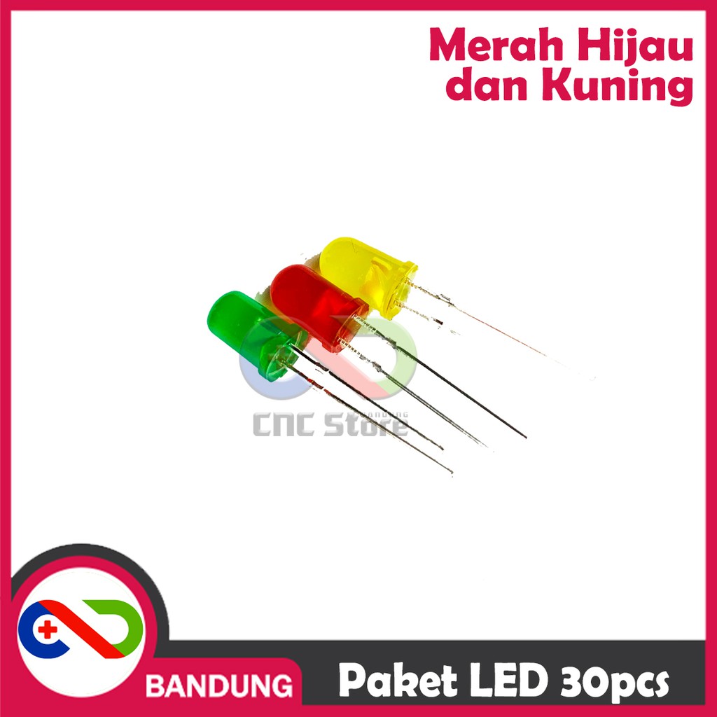 PAKET LED 5MM DIFFUSED 30PCS MERAH KUNING HIJAU