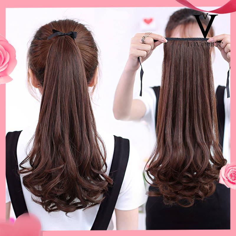 [COD]Wig Ponytail Panjang Keriting Lace-up Jenis Gelombang Besar Realistis Potongan Wig Alami-FA