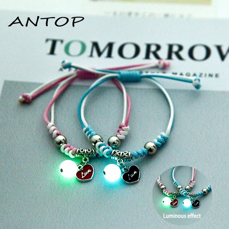 Korea Gadis Pelajar Lucu Bercahaya Gelang Gadis Hati Persahabatan Hadiah Dua Versi Tiga Cinta Gelang Perhiasan ANTOP