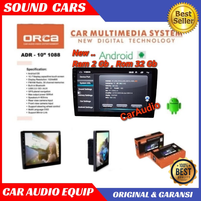 Doubledin ANDROID 10" ORCA ADR 1088 Head Unit ANDROID ORCA ADR-1088 Best Quality Garansi Original