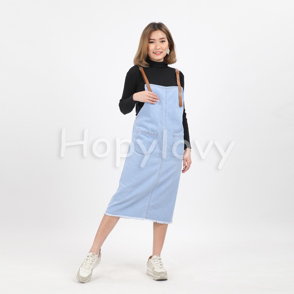 HOPYLOVY - Overall Jeans Wanita Basic Yuvita Bawah Fringe / Rawis