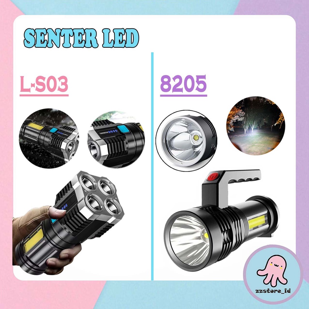 Senter LED COB L-S03 Senter Rechargeable USB 4 Mode /  Flashlight Senter LED 8205 Cas Super Terang Jarak Jauh + COB 4 Mode Emergency USB Recharge Multifunction Work Lights