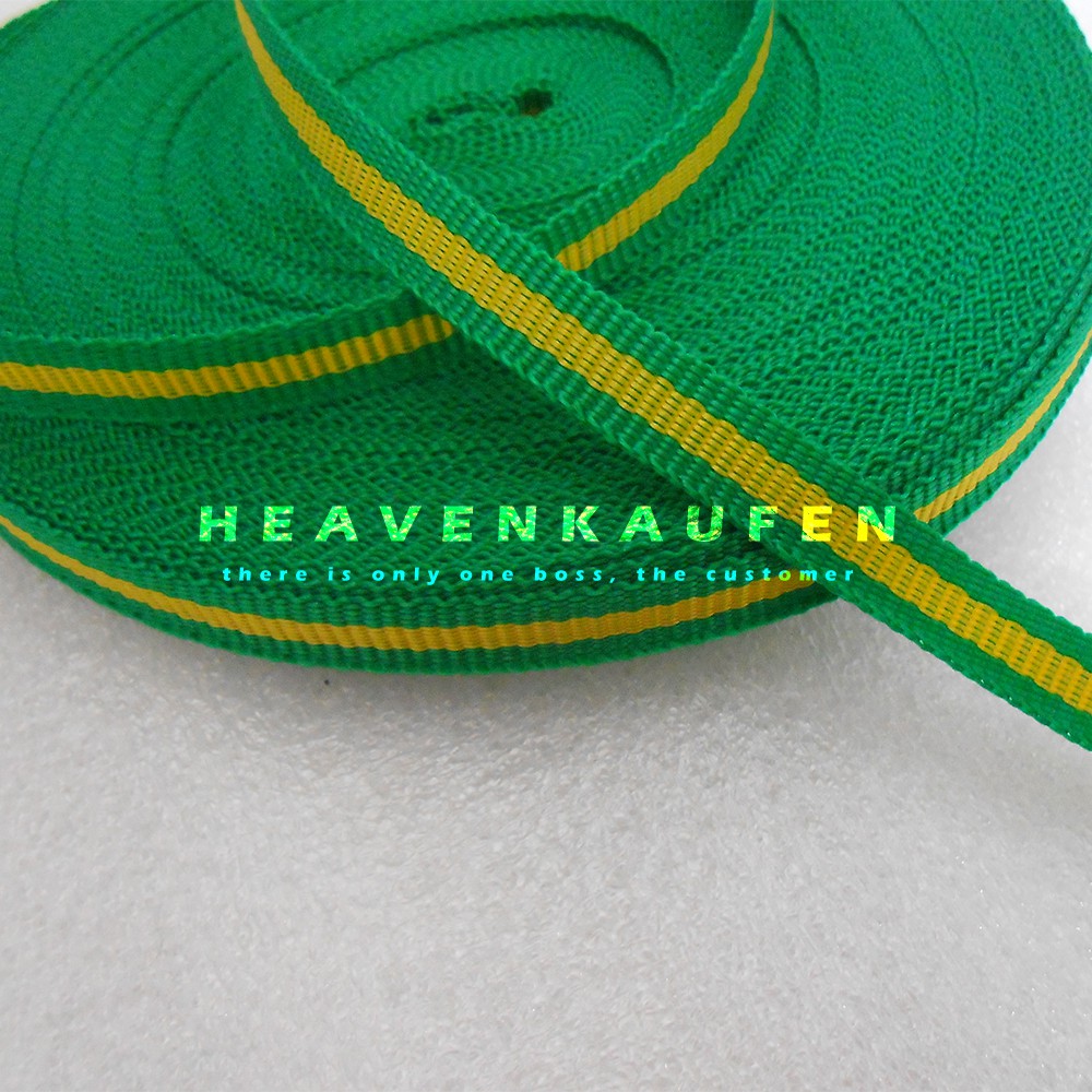 Tali Webbing Lanyard 1 cm Hijau List Kuning Meteran