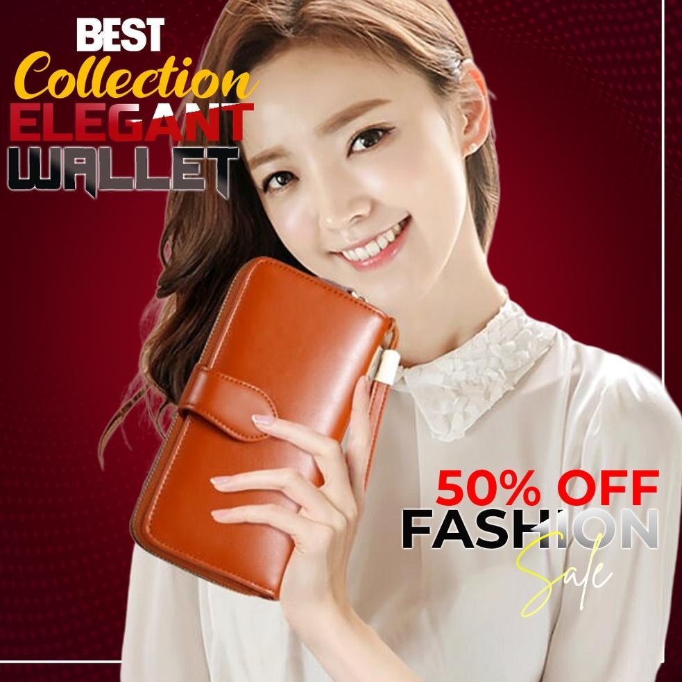 Dompet Panjang Wanita Dompet Cewek Kulit Pu Tebal Wallet Elegan Terbaru H6Z8