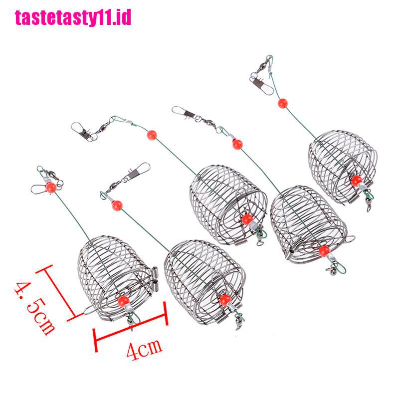 【TTID】5PCs Wire Fishing Lure Cage Fish Bait Cage Fishing Trap Basket Feeder Hol