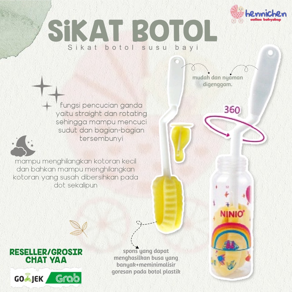 TERMURAH NINIO Sikat Botol Susu Bayi 2in1 / 4in1 Sikat Spon Pembersih