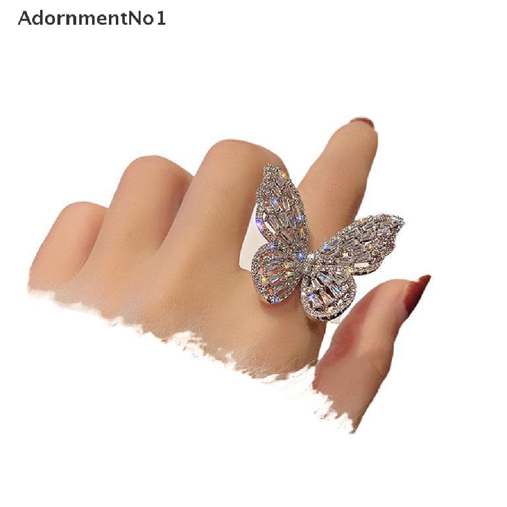 (AdornmentNo1) Cincin Model Terbuka Desain Kupu-Kupu Hias Zircon Untuk Wanita