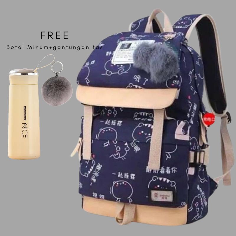 Tas Ransel Perempuan Untuk Sekolah Sd Smp Sma L0v3 B3t3s CX1 Free Gantungan Dan My B0ttl3 Lucu