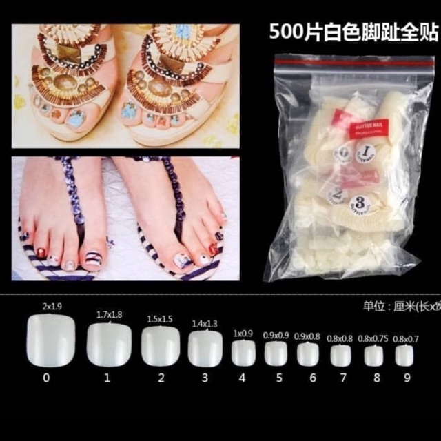 Kuku palsu kaki 500 pcs toe fake nails nail art kupal kaki