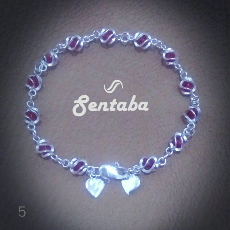 Gelang Perak Manik Merah