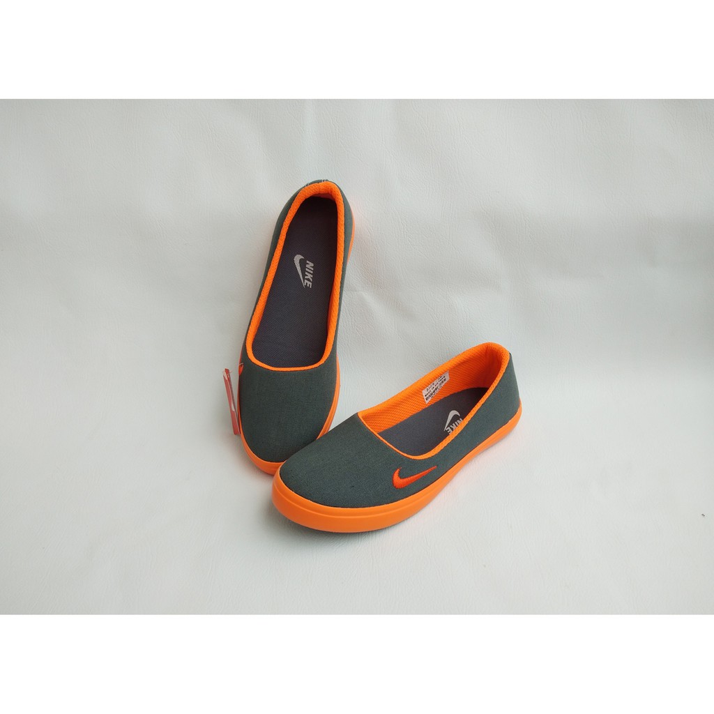 SEPATU WANITA SLIP ON 01 ABU ORANGE.SEPATU FLAT.SEPATU BALERINA.SEPATU LUCU.SEPATU HIJABER. SEPATU SLI PON