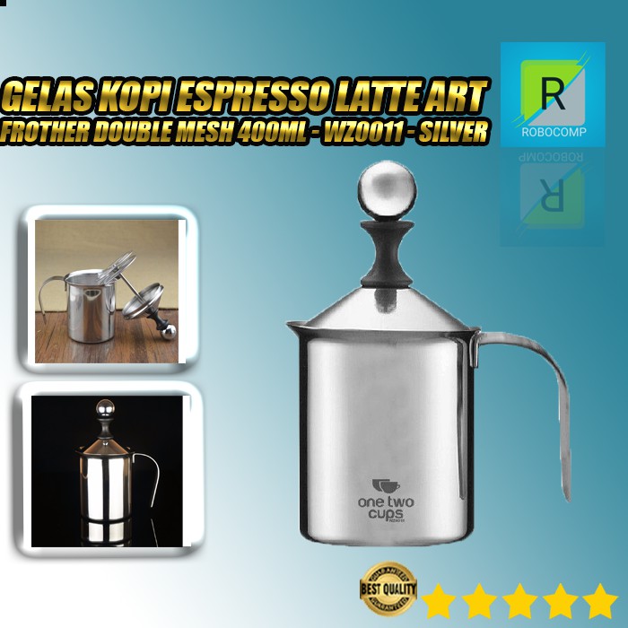 Gelas Kopi Espresso Latte Art Coffee Milk Frother Double Mesh 400ml