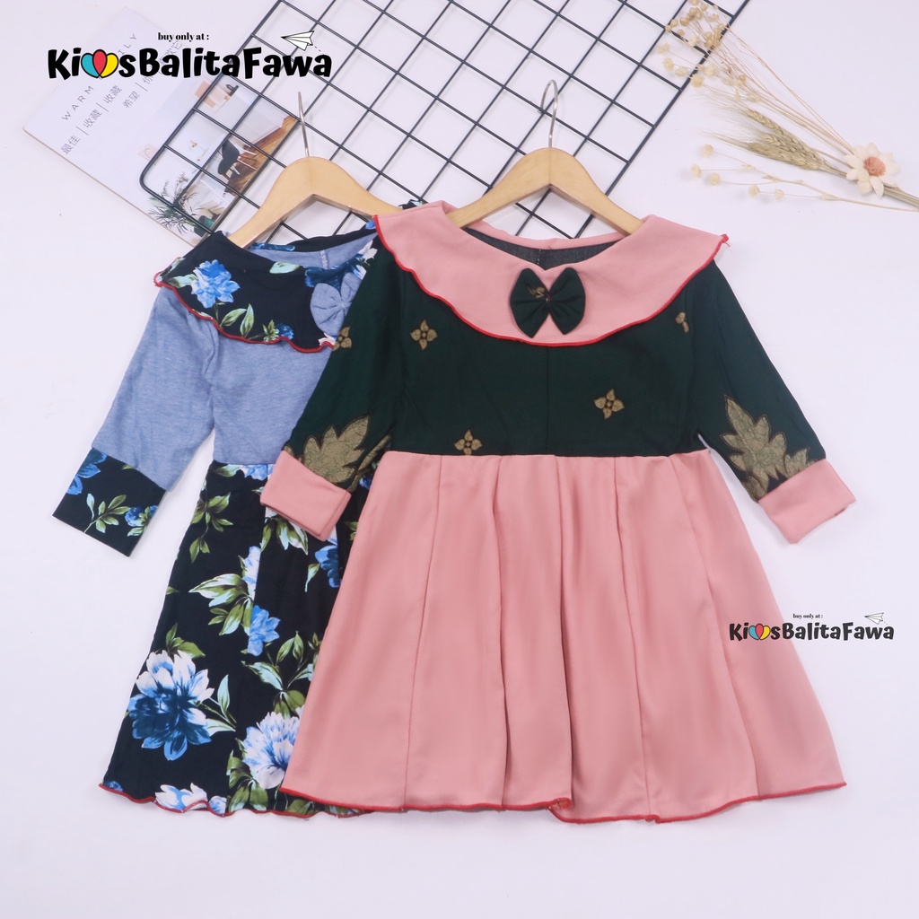 Dress Yumna 1-2 Tahun / Premium Branded Dres Anak Perempuan Lengan Panjang Gaun Pesta cewek