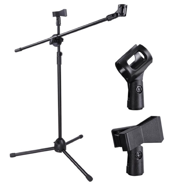 Stand mic double clip - tripod microphone - dudukan mic NB07 BLACK