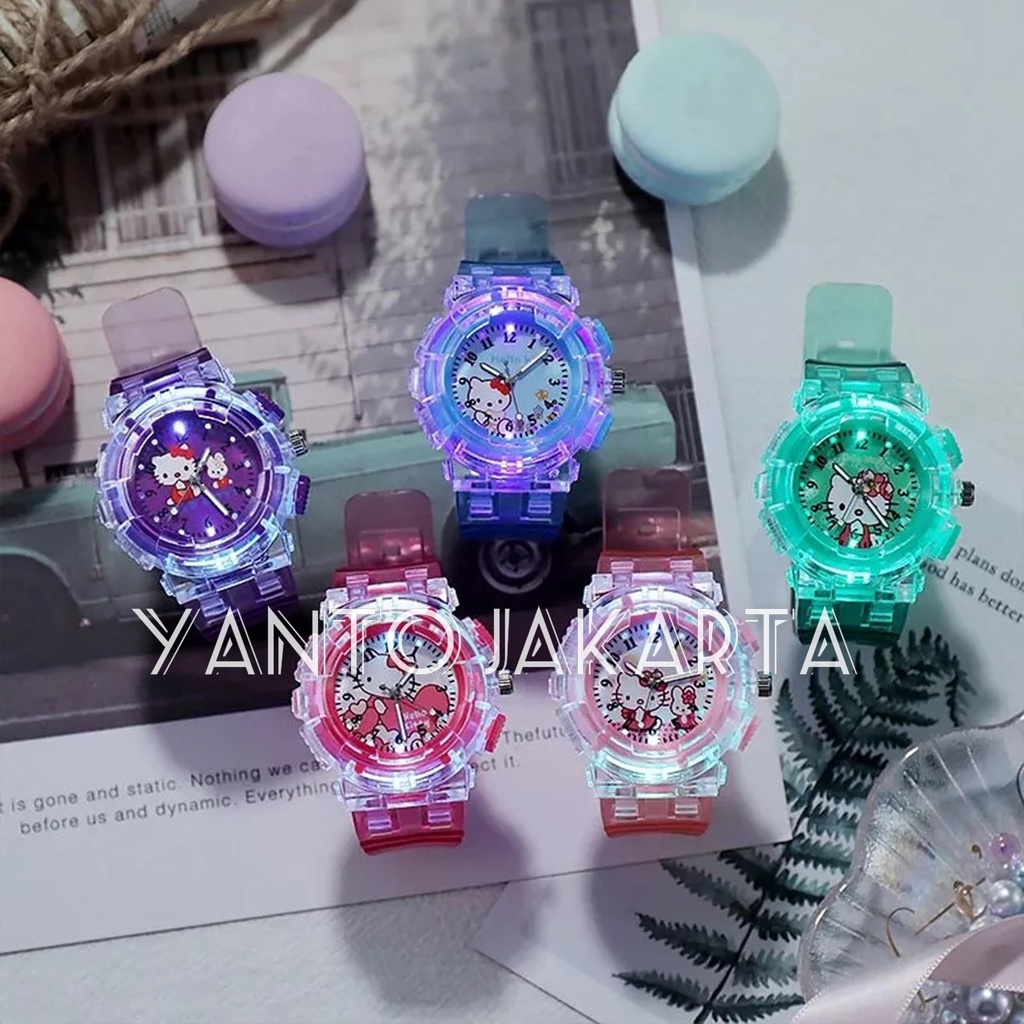 JAM TANGAN HELLO KITTY ANAK PEREMPUAN LAMPU WARNA WARNI