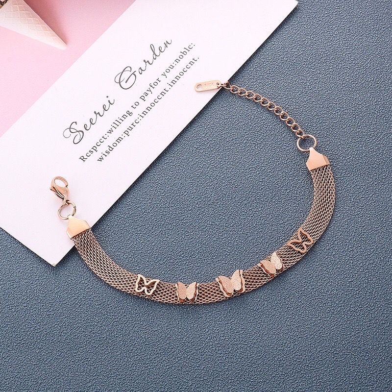 Gelang Rantai Titanium Kasual Wanita Lapis Emas Anti Karat GRP-84