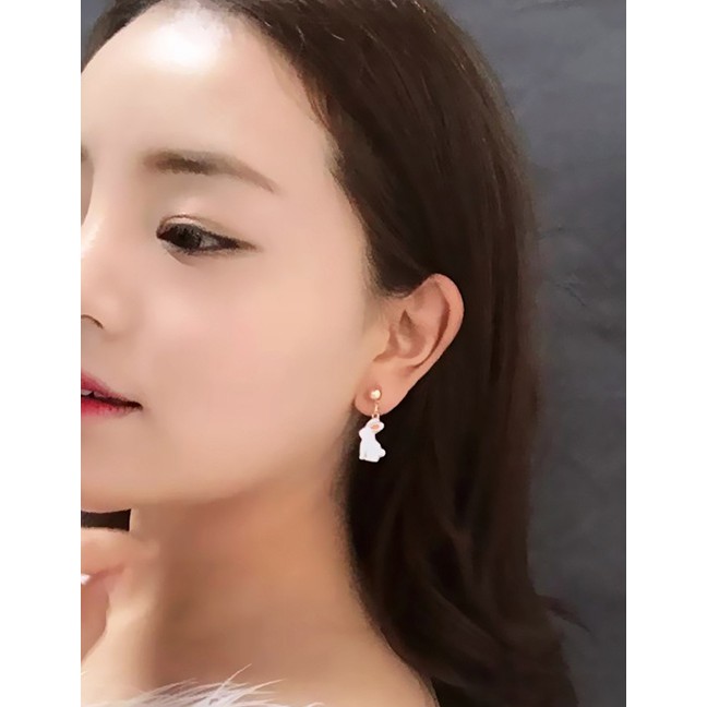 LRC Anting Tusuk Fashion White Rabbit Shape Decorated F12735