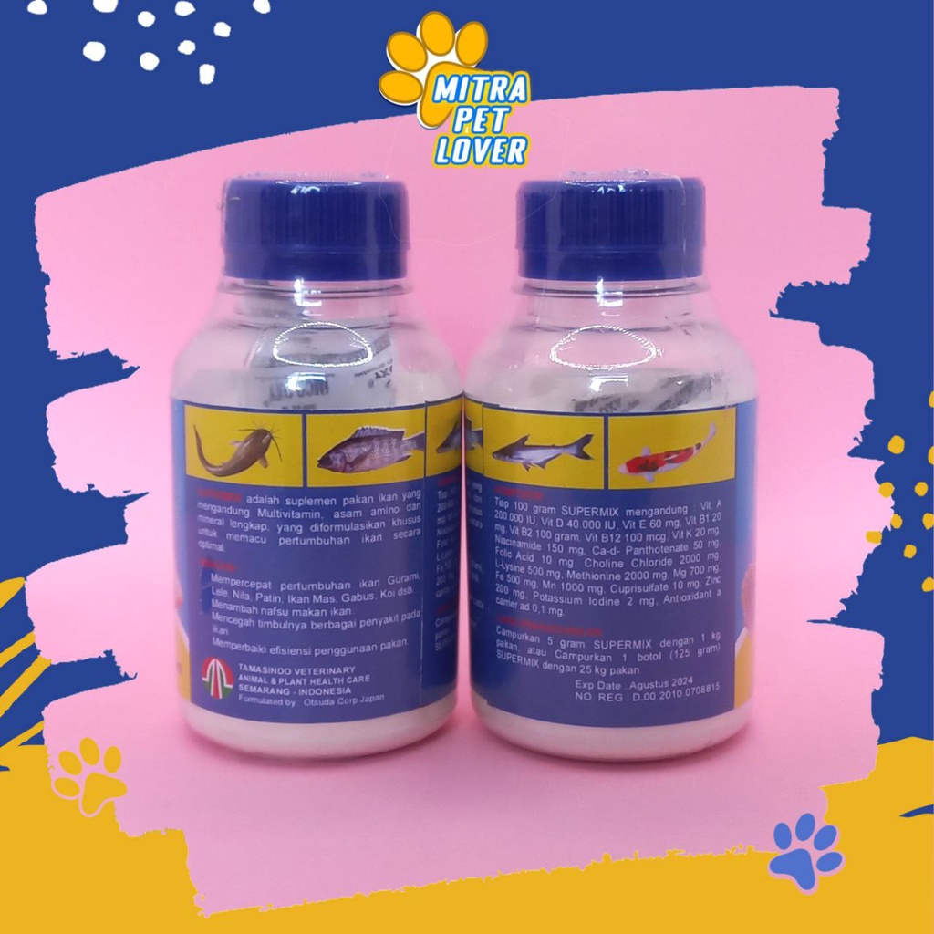 SUPLEMEN PERTUMBUHAN IKAN - SUPER MIX VITAMIN IKAN 150 GRAM ORIGINAL - SUPERMIX CAMPURAN PAKAN KOI GURAME NILA PATIN GABUS LELE - ASAM AMINO - MURAH - PET ANIMAL HEALTHCARE AND VETERINARY TAMASINDO OBAT KESEHATAN HEWAN BINATANG PELIHARAAN MITRAPETLOVER