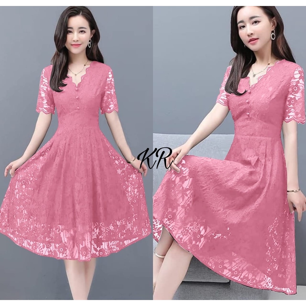 PCS DRESS MANUELA BRUKAT FASHION PAKAIAN WANITA KR 2 UKURAN L XL ADA VIDEO REVIEW PRODUK