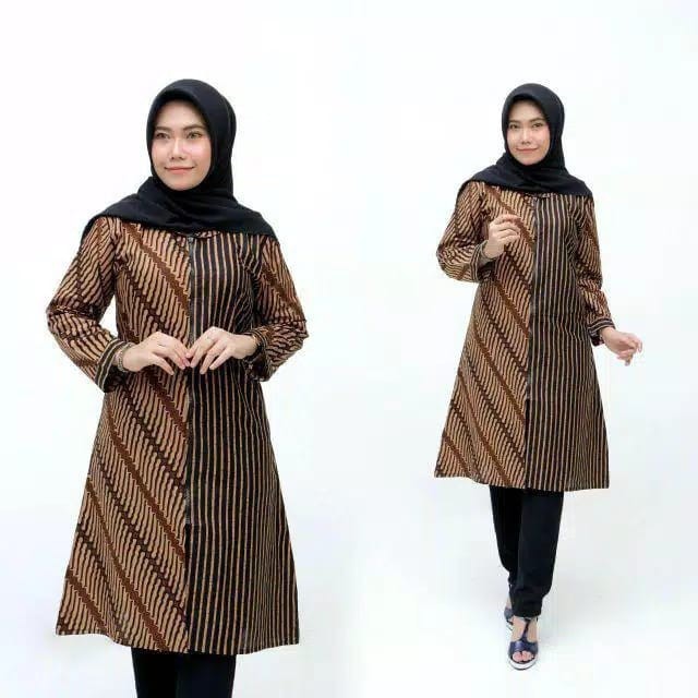 COD - Tunik batik wanita lawasan coklat kekinian M L XL XXL Jumbo-1