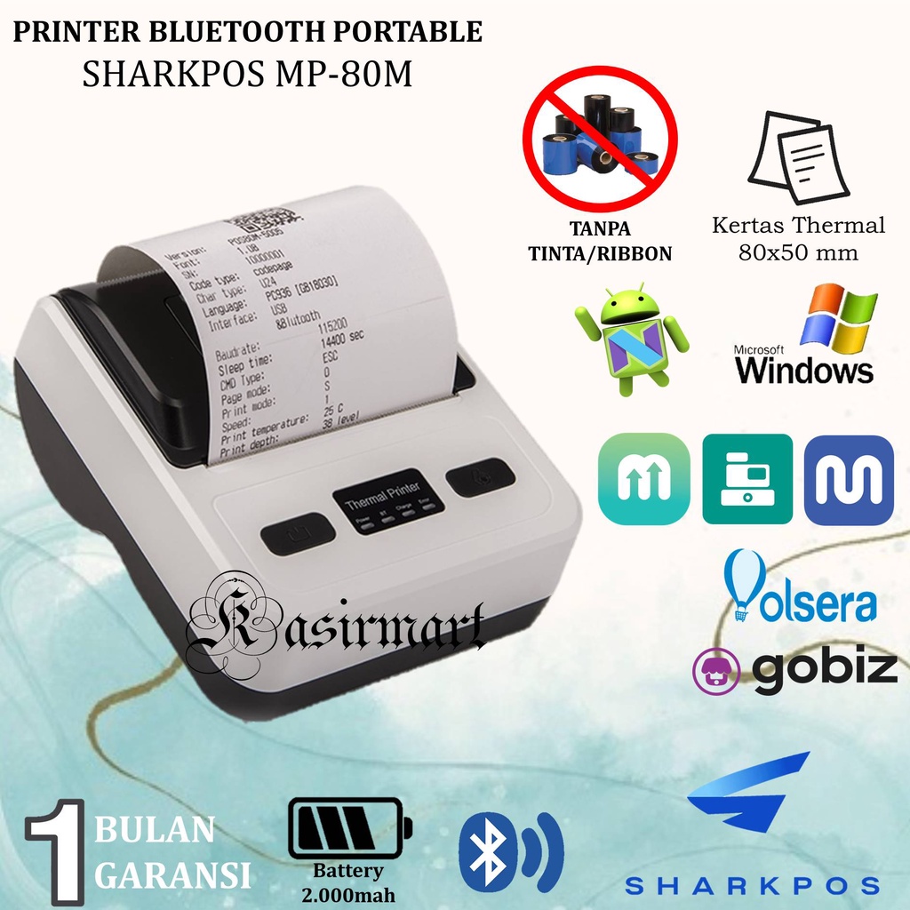 Sharkpos MP8008 Printer Thermal 80mm Bluetooth USB Printer Resi Alamat Struk MP80M