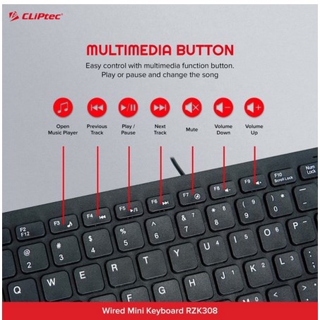 Keyboard Mini macbook laptop pc Multimedia Wired CLIPtec RZK308 RZK 308 RZK-308 original garansi 2 tahun Mulmed