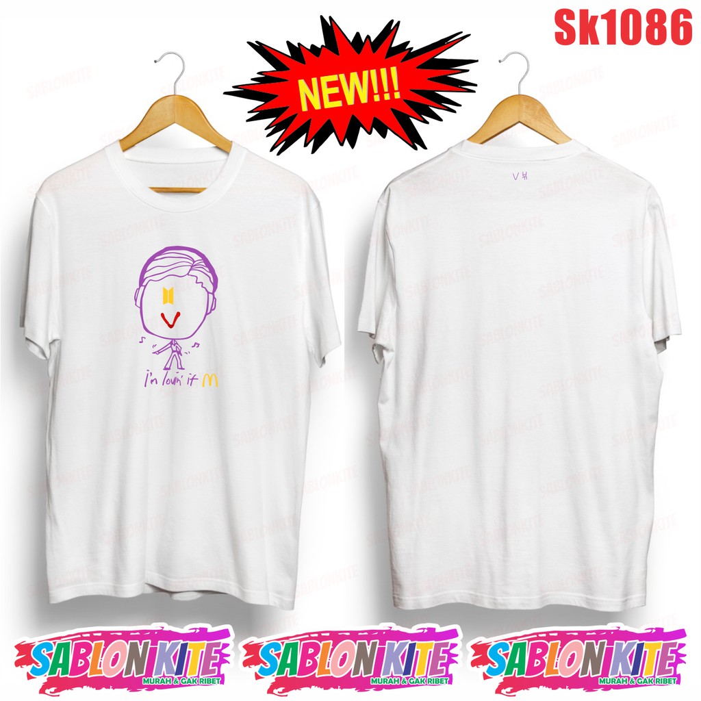 Gratis fotocard KAOS KPOP KARAKTER Live taehyung SK1086 IM LOVIN IT FG SG JK V RM PER MEMBER UNISEX COMBED 30S