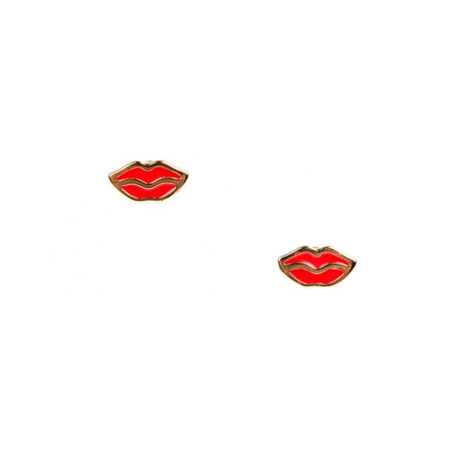 LRC Anting Tusuk Fashion Gold Red Lips Earrings D44972