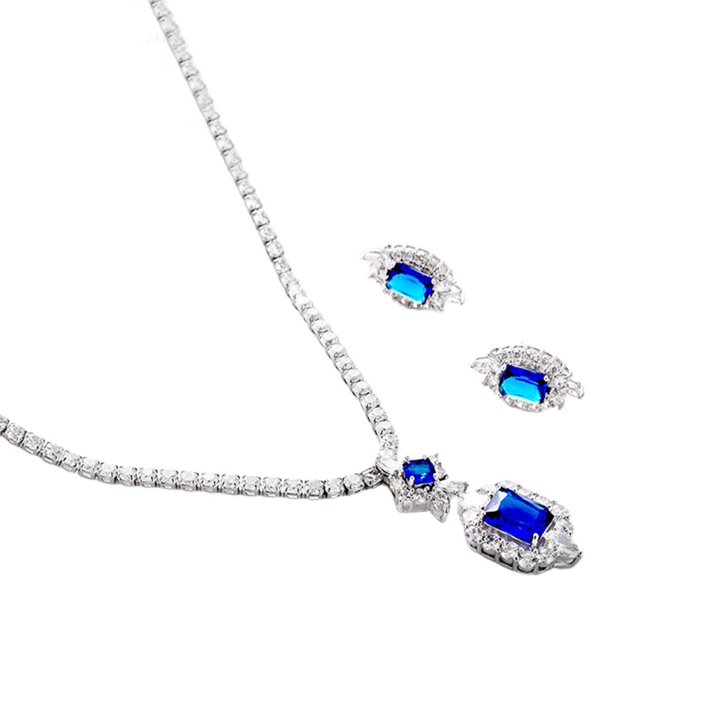 Hu Hu Hu Hu Hu Alat Bantu Pasang Kacamata♡ 1 Set Anting Tusuk + Kalung Rantai Dengan Liontin Kubik Zirkonia Inlaid Untuk Wanita