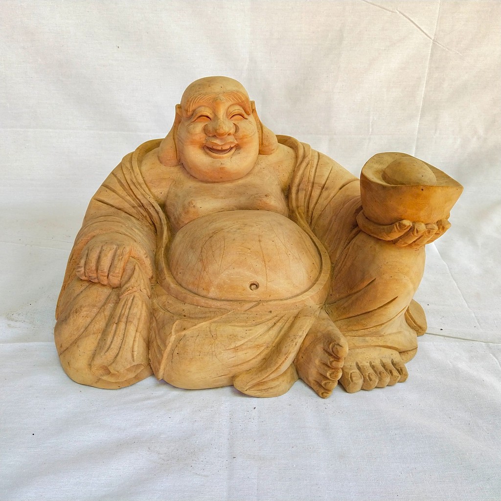 Patung Buddha Duduk 01 (Laughing Budha) Kayu Jati