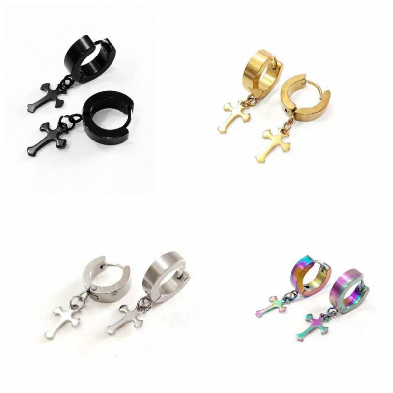 Anting Klip jurai salib titanium import antikarat Anting Salib Pria Wanita Titanium impor Antikarat Fashion Rohani Salib Impor