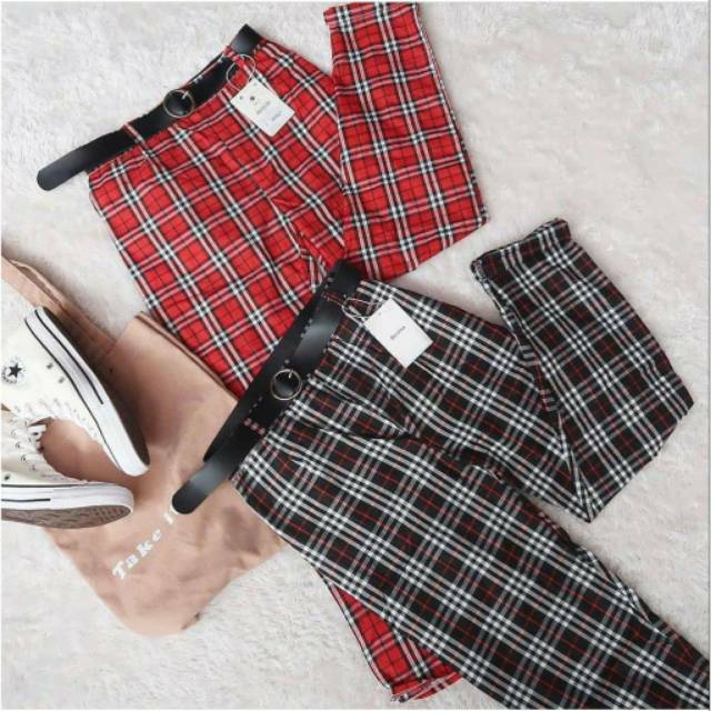 BOXY TARTAN  TARTAN  PANTS CELANA  WANITA  MOTIF KOTAK 