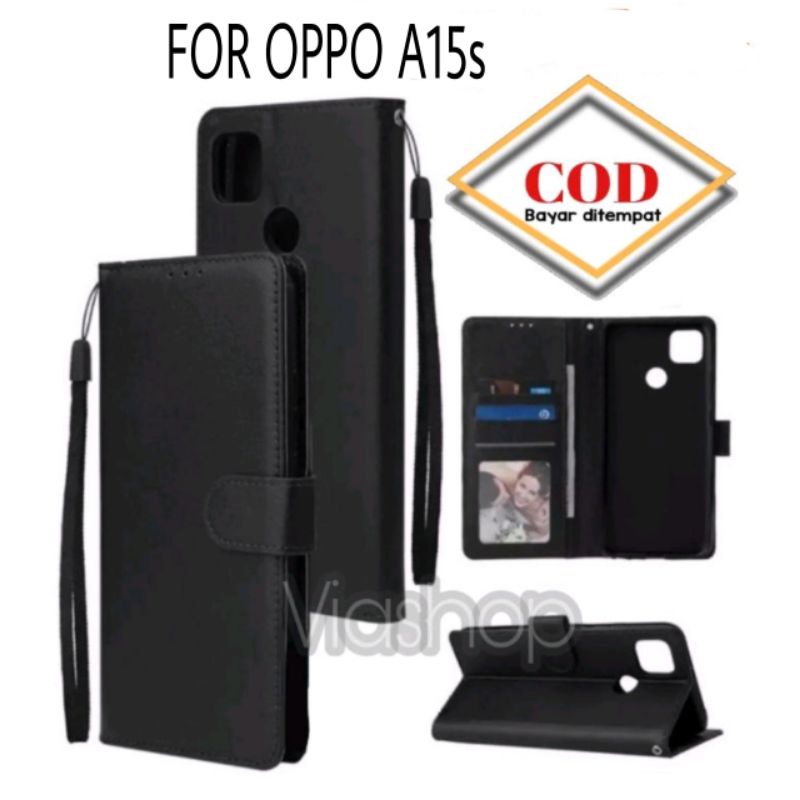 FLIP COVER WALLET CASE LEATHER FOR.OPPO A15s/SARUNG DOMPET KULIT SINTETIS HP OPPO A15s