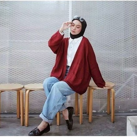 CARDINGAN WANITA/LOCCY CARDI/CARDIGAN RAJUT OVERSIZE-MARUN