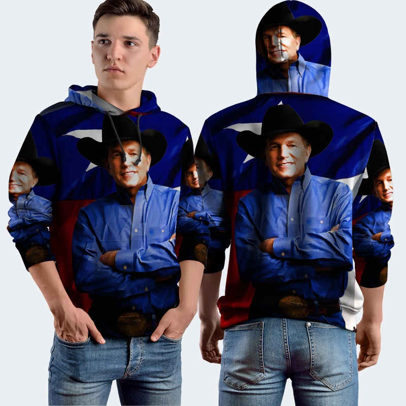 Jaket Hoodie Fullprint George Strait Bahan Polyester Jersey