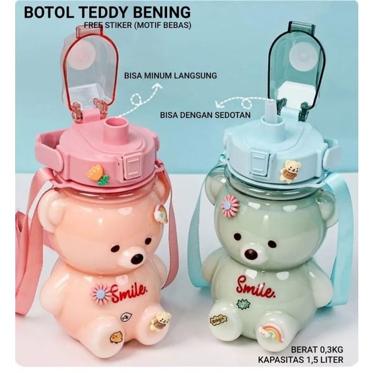 botol minum anak teddy bear botol minum kekinian 1.4 liter botol minum pelangi gratis sticker 2D dan 3D pasarmurah