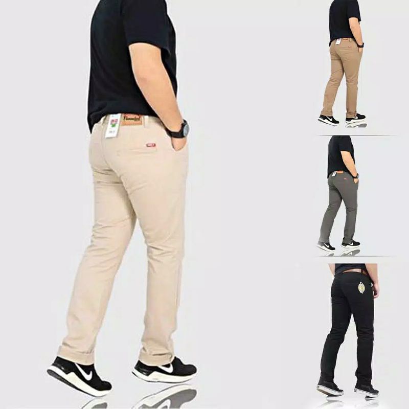 CELANA Pria SLIMFIT Panjang chino KERJA HARIAN HITAM MOCCA ABU GREY KREAM CREAM Sz