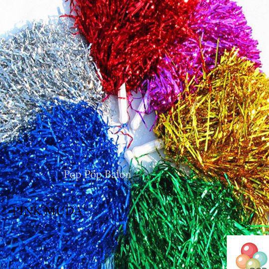 PomPom Cheerleader / Cheering Pom Pom / Rumbai Foil Supporter - Silver