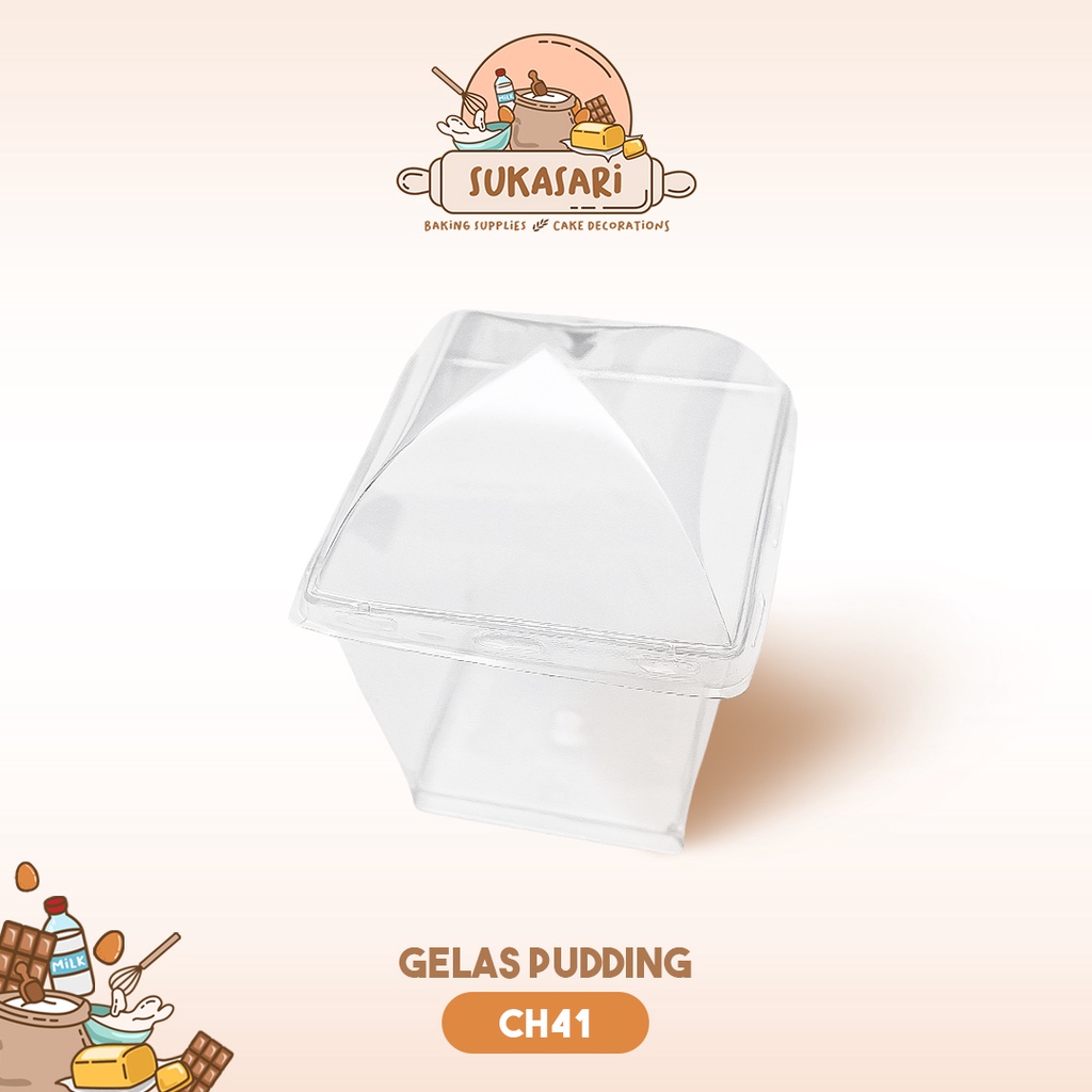 Sukasari - Cup Puding Tutup Kotak Plastik Kecil / Wadah Pudding Jelly Agar / Tempat Dessert Cup / Ge