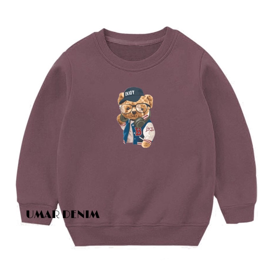 Sweater Crewneck Anak Terbaru Motif Enjoy Bearr Bahan Fleece