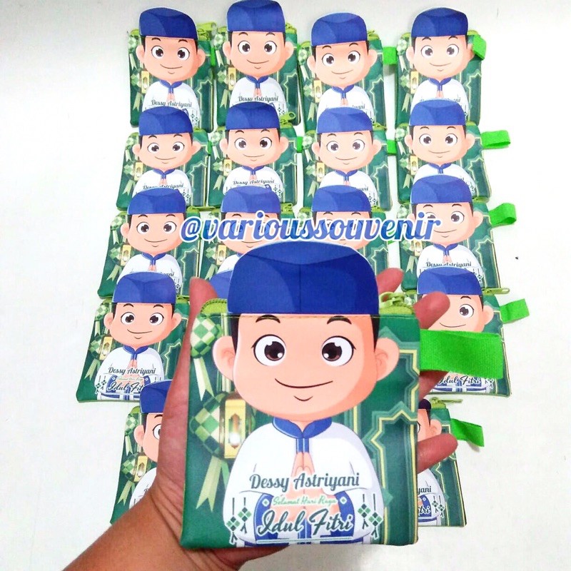 Custom Nama Dompet Idul Fitri Lebaran 3D Kotak Amplop Fitrah THR Gambar Muslimah Muslimin