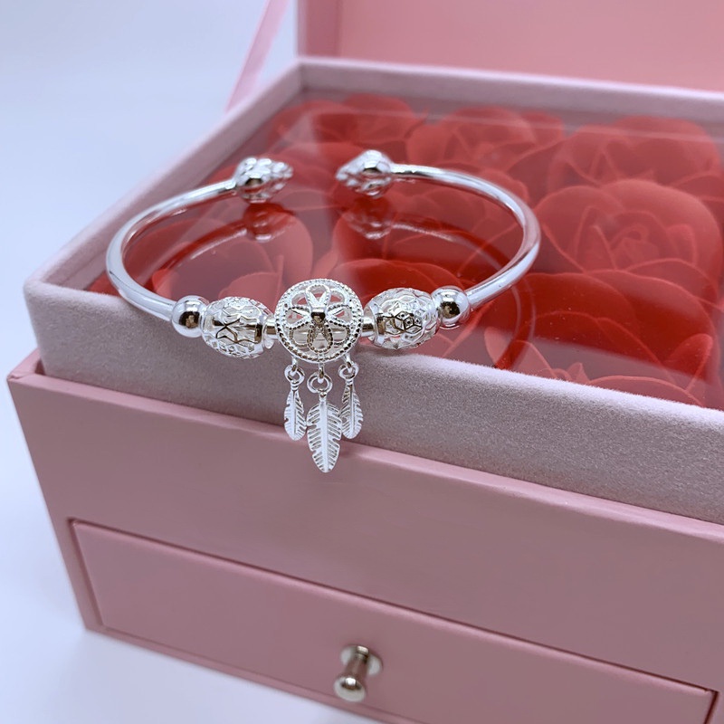 Perhiasan Gelang s925 silver Model dream catcher Bulu lotus Tahan Air Tidak Karat Untuk Hadiah Wanita