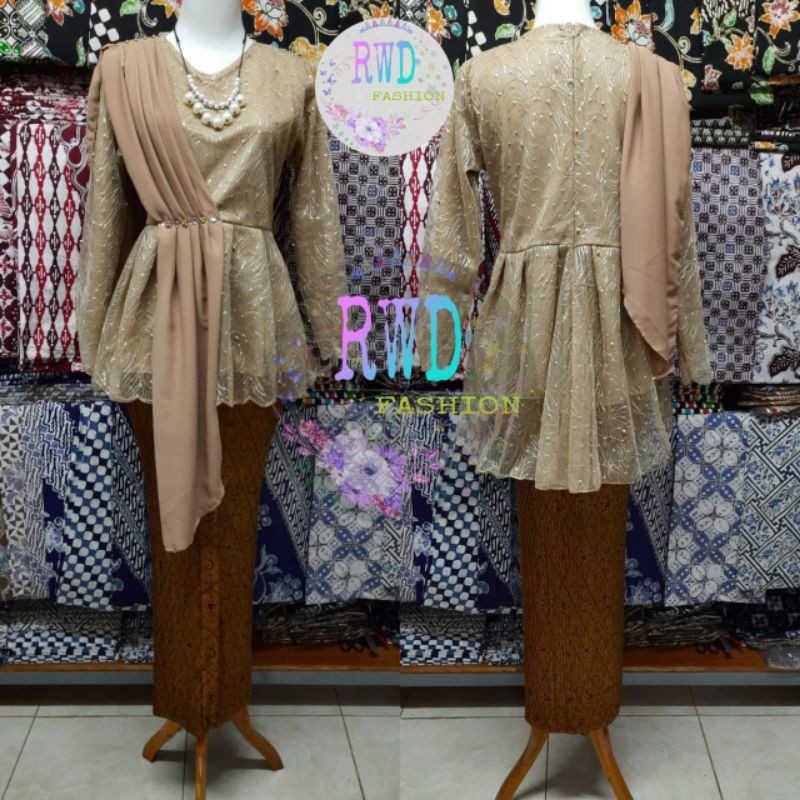 TERMURAH KEBAYA SLENDANG,KEBAYA MAURA,KEBAYA TILE,TERBARU,WISUDA,COUPLE ROK KEMEJA-Set kebaya Moca