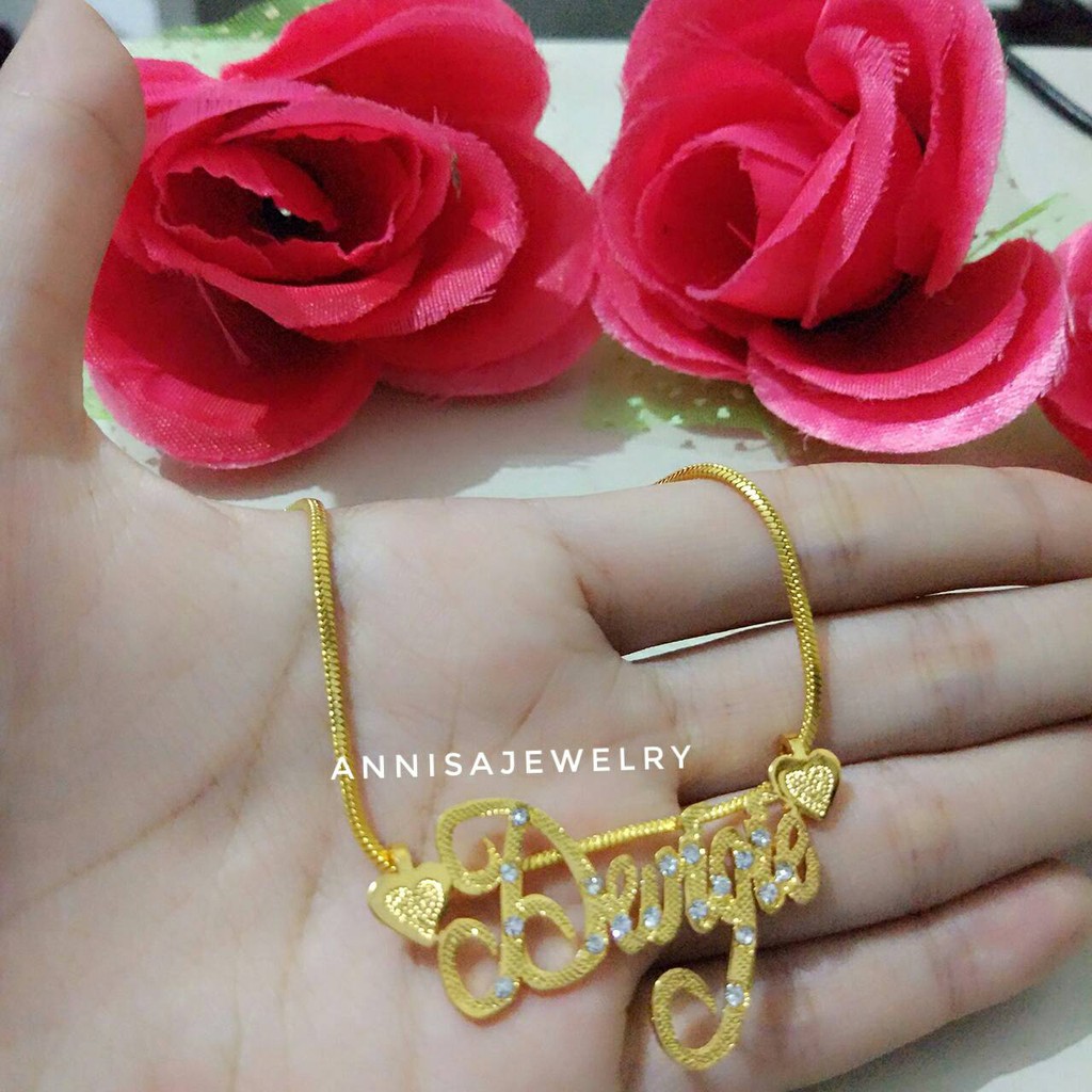 Kalung Nama Gold Permata+Grafir Kombinasi Love Uk.Standar