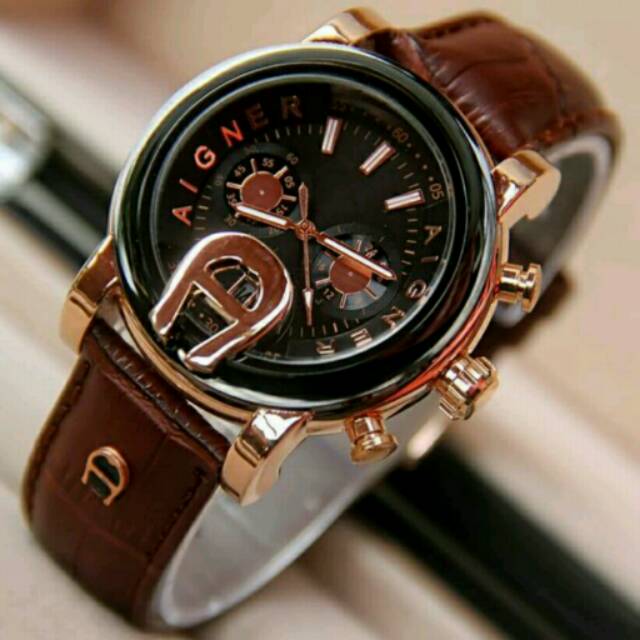 Jam Tangan Pria Elegant Exclusive Aigner Bari Italy Sport Premium Watch Brown