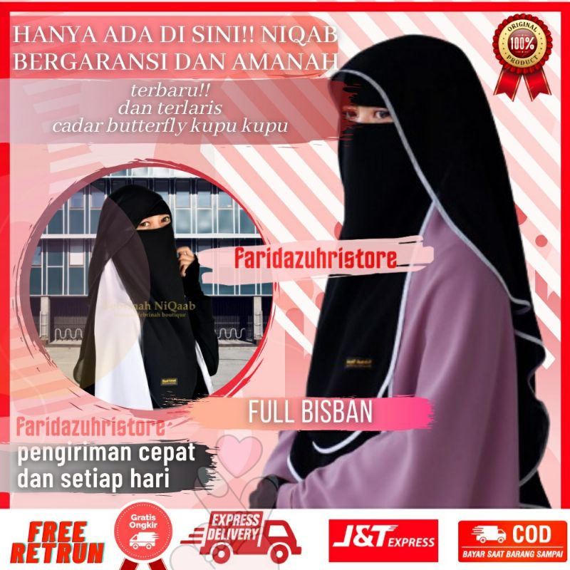 Niqab cadar new butterfly Veil Pita Bunga Yaman Exclusive 2 Layer Chiffon Silk Jetblack Siffon Arab
